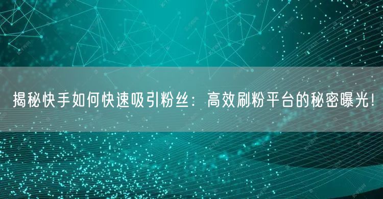揭秘快手如何快速吸引粉丝：高效刷粉平台的秘密曝光！